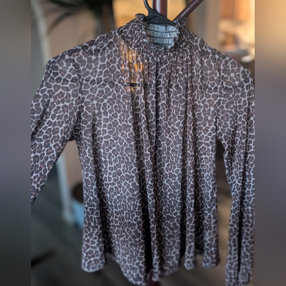 Sheer Smock Neck Leopard Print Blouse - Picture 2 of 3